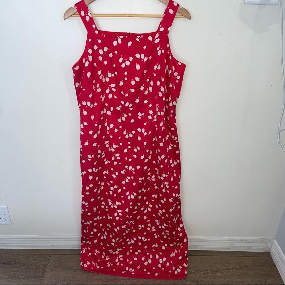 Liz Claiborne Vintage Novelty Print Retro Pinup White Red Midi Dress Size 10